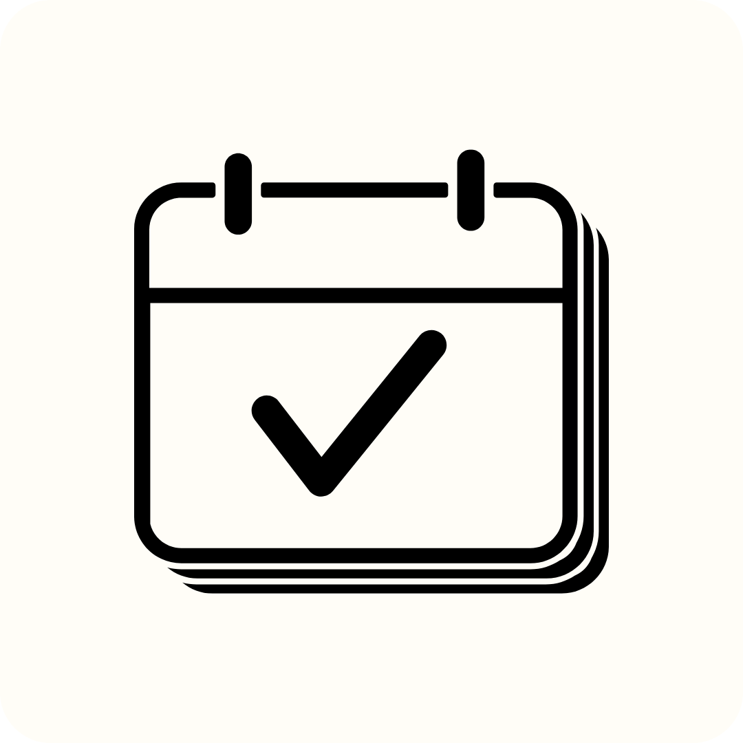 As Sabiqoon Community Black icon of a calendar with a check mark on a white background