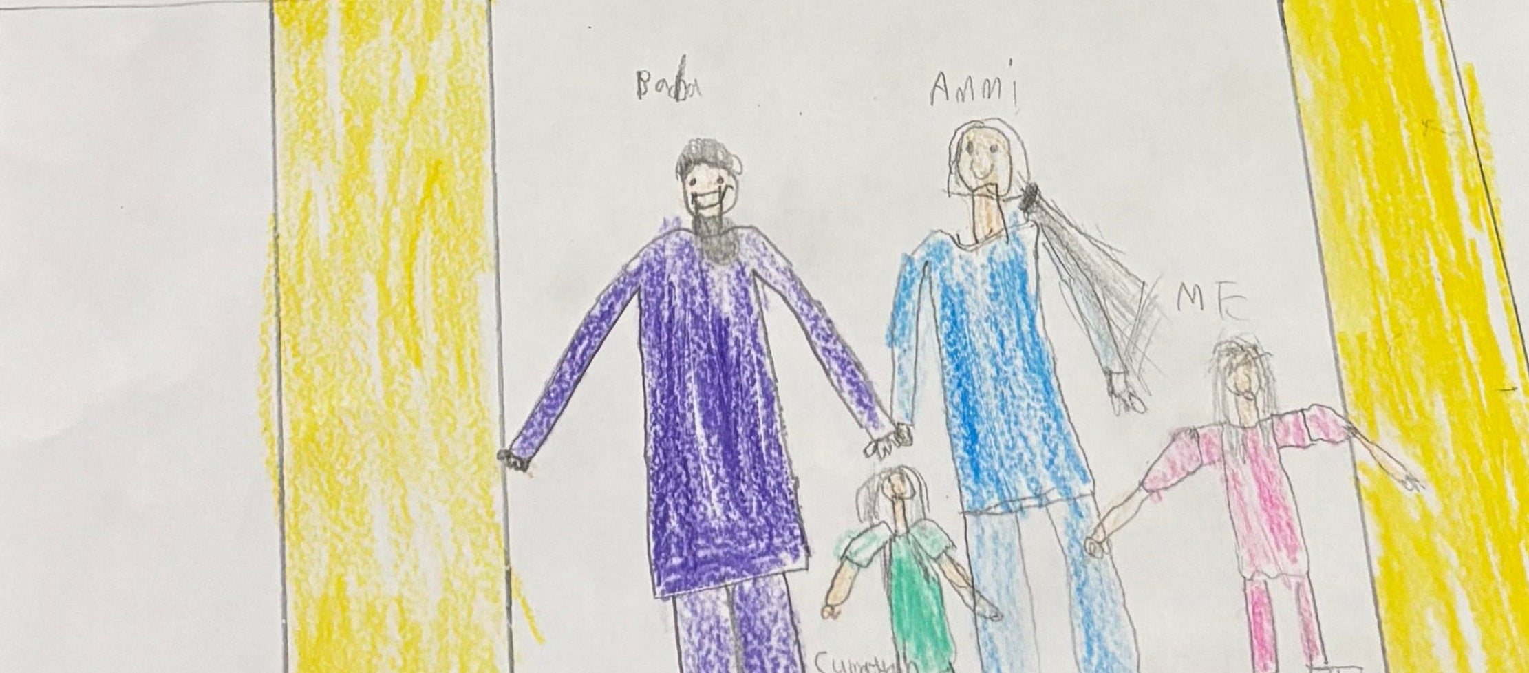 A child's drawing of their family members.
