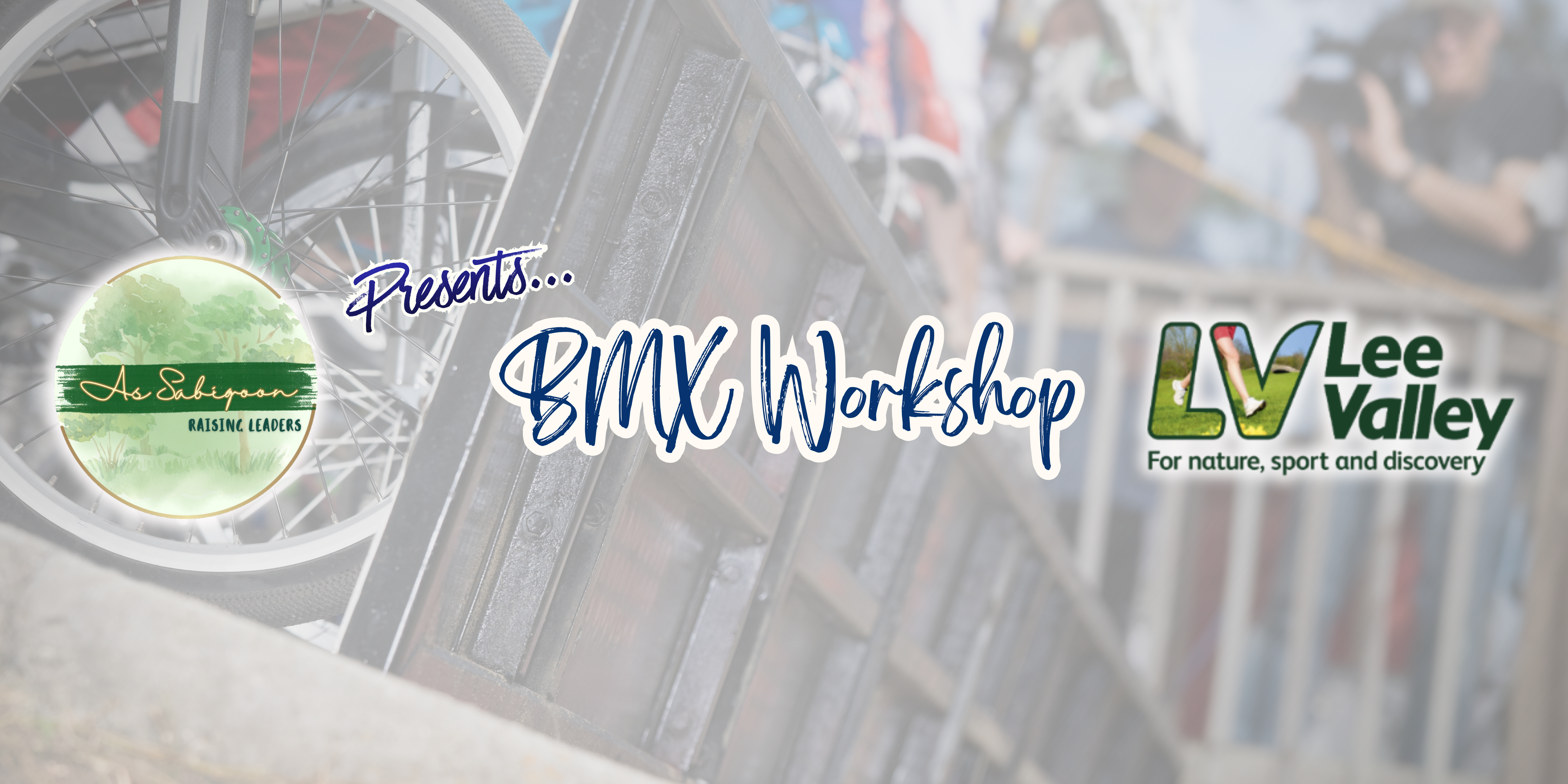 Promotional banner for a BMX workshop with event sponsors' logos.