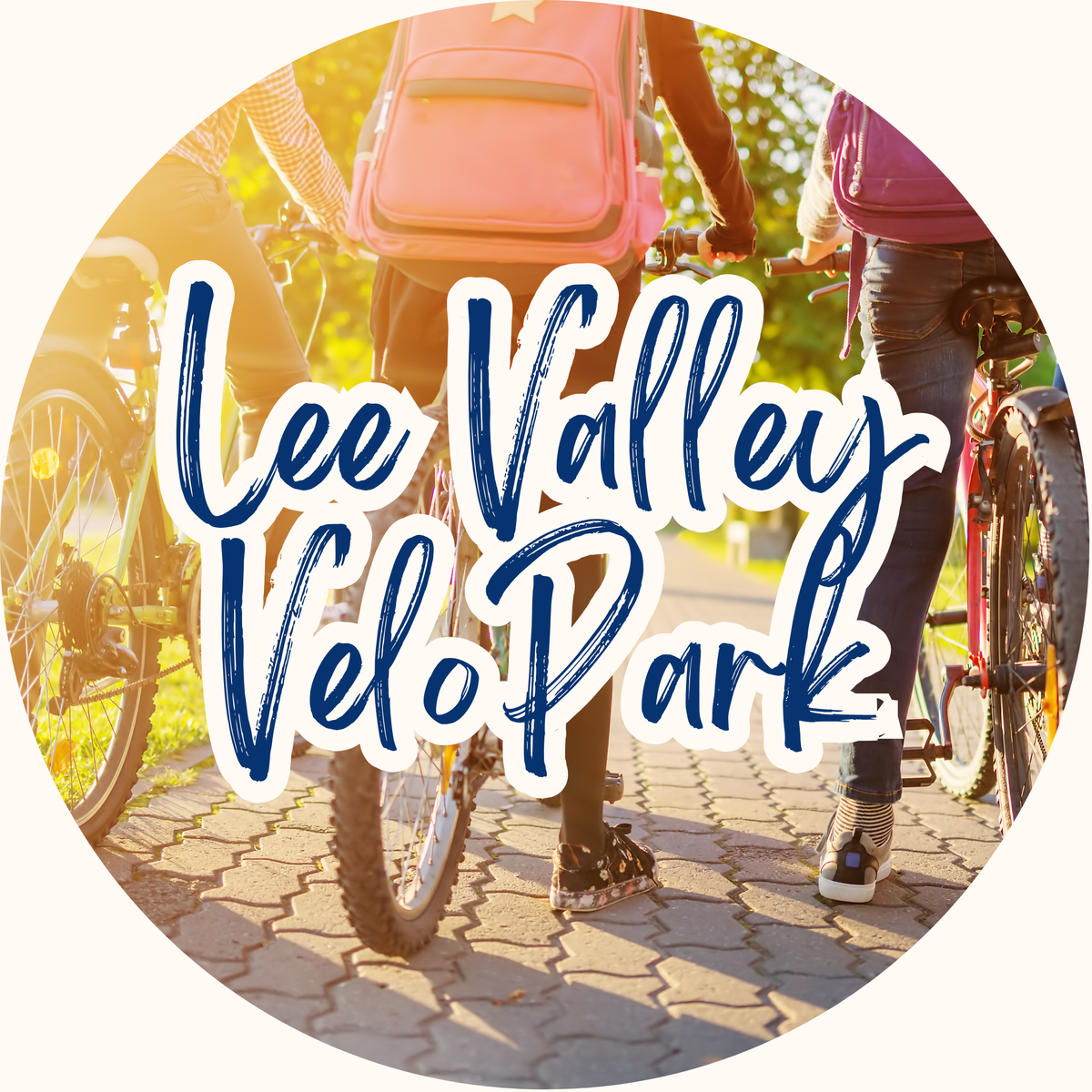 Bikers on a path with 'Lee Valley Velo Park' text overlay