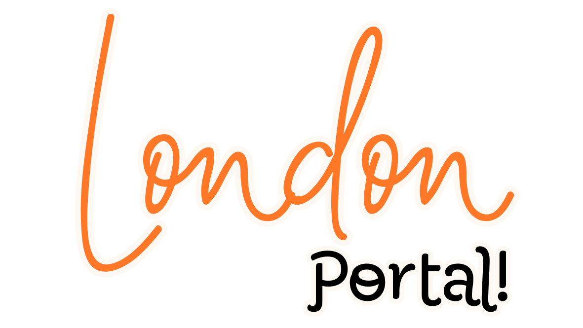 Text 'London Portal!' with orange and black colors on a white background